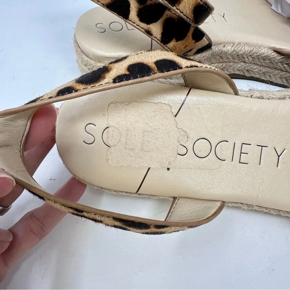 Sole Society Verla Cow Hair Leopard Espadrille Platform Sandals Size 9.5‎